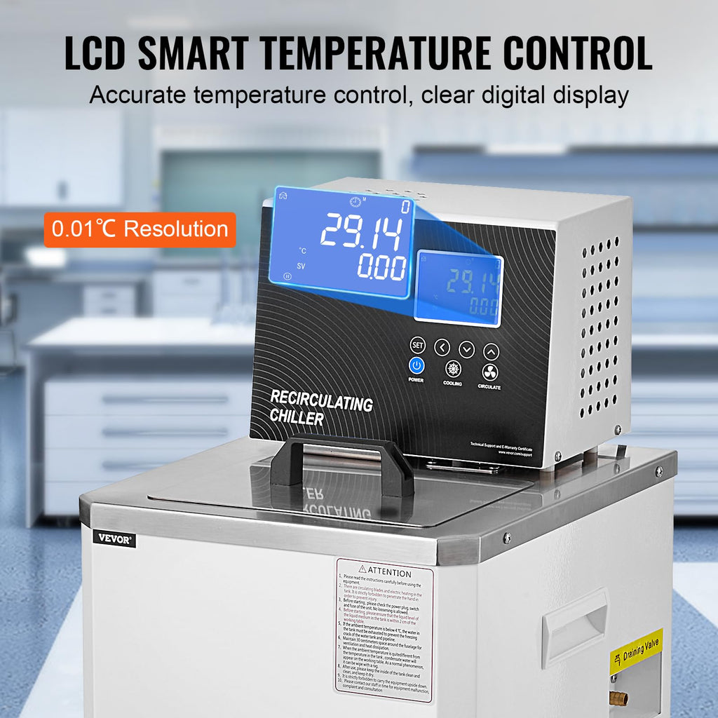 VEVOR Laboratory Chiller Circulator, -20â ~100â Circulator Pump Chiller, 6L Chiller Lab Low Temperature Cooling Liquid, LCD Display, 304 Stainless Steel Water Bath Recirculating Water Cooling