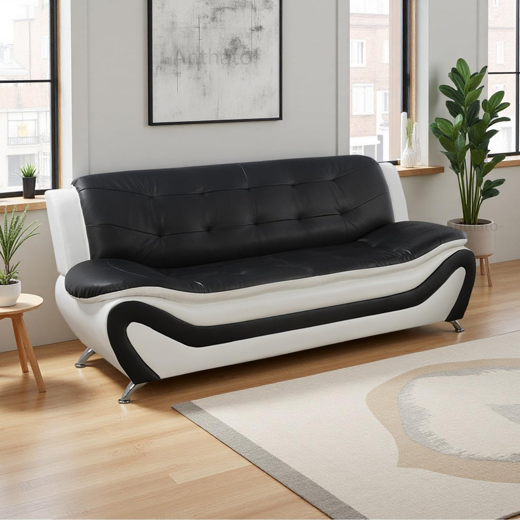 Leather Sectional Sofa Couches, Living Room Sofa and Loveseat Set, Faux Leather Couch and Loveseat Set for Office/Bedroom/Apartment, Cream