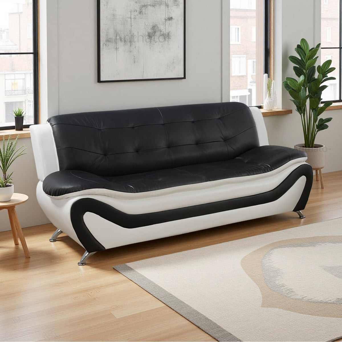 Leather Sectional Sofa Couches, Living Room Sofa and Loveseat Set, Faux Leather Couch and Loveseat Set for Office/Bedroom/Apartment, Cream