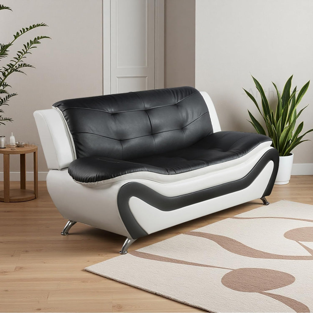 Leather Sectional Sofa Couches, Living Room Sofa and Loveseat Set, Faux Leather Couch and Loveseat Set for Office/Bedroom/Apartment, Cream