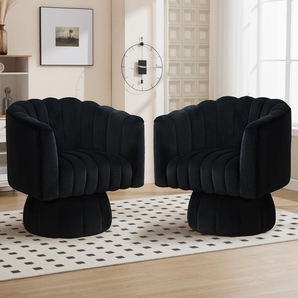 Swivel Accent Barrel Chair Set of 2, Cute Comfy Small Round 360Â° Arm Chair, Velvet Sofa Club Reading Chair for Living Room Bedroom Office Purple