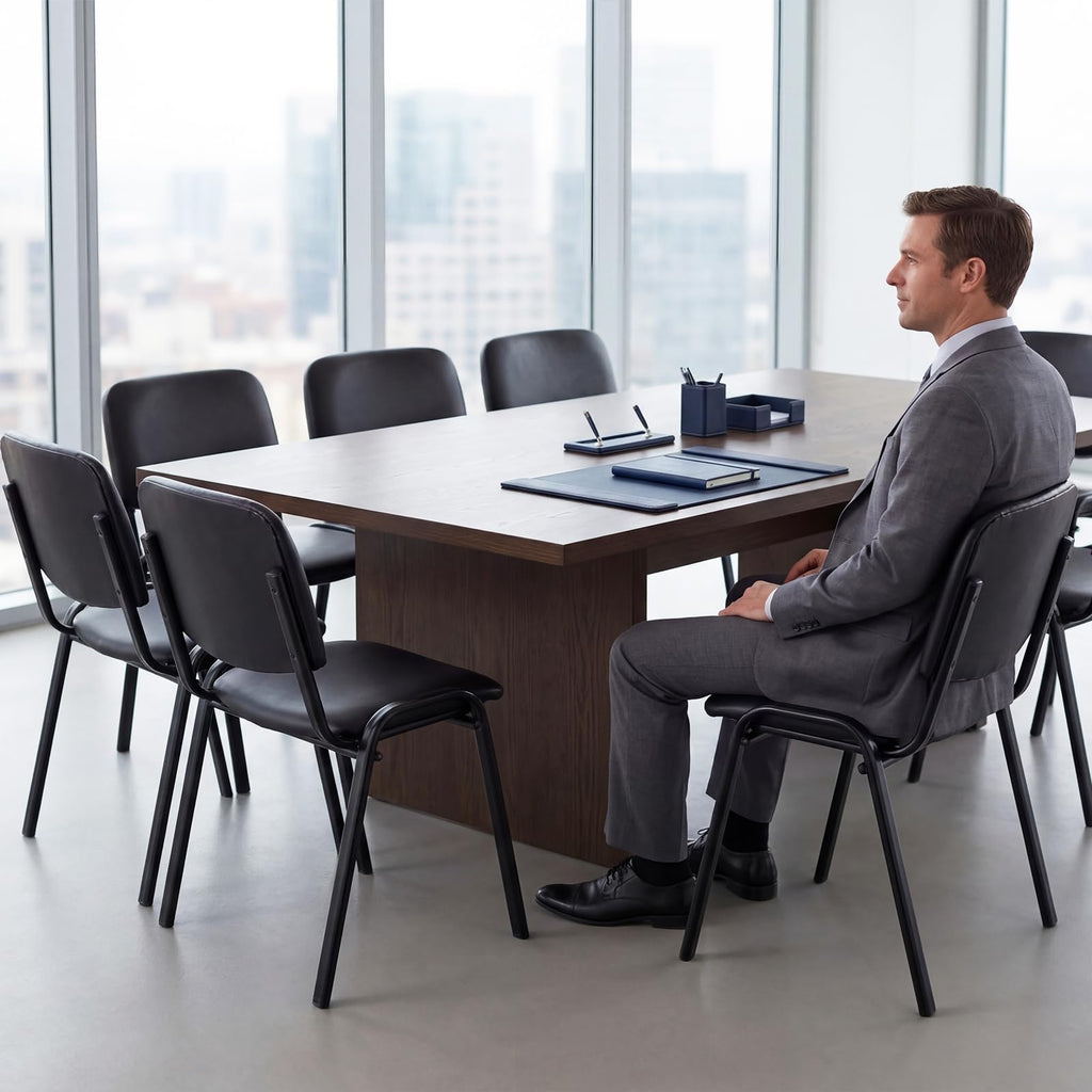 Stackable Office Guest Chairs, Reception Waiting Room Chairs with Padded Seat & Back, Armless No Wheels Conference Chairs for Training, Meeting, Lobby, Set of 5, Black Mesh Fabric