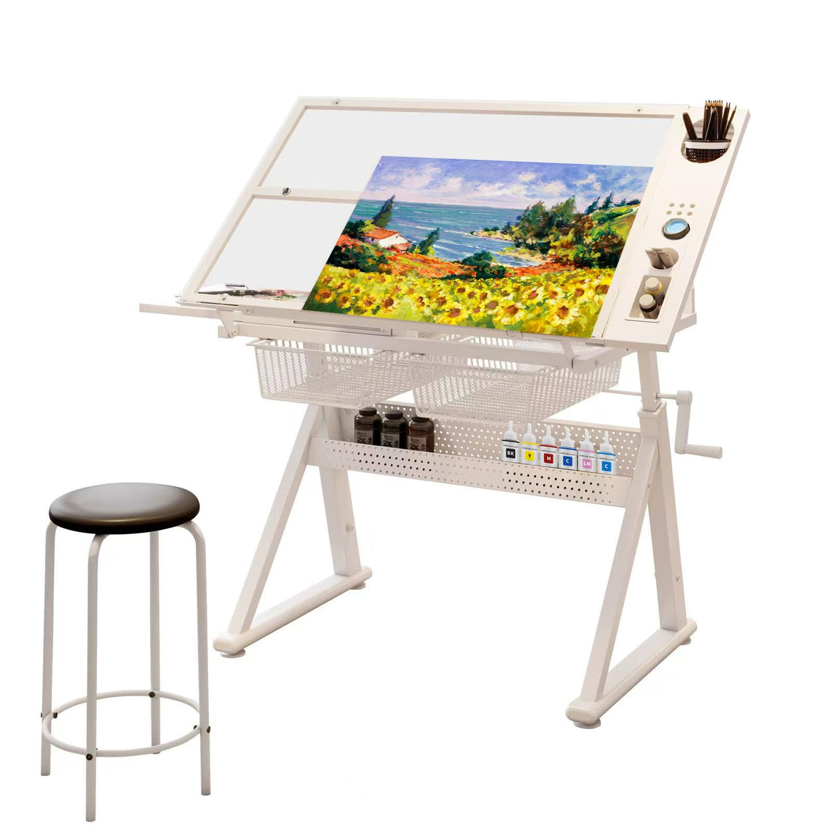Adjustable Drawing Table for Artists | Drafting Desk with Tilted Glass Top | Art & Craft Table for Adults (Black, Classic Pro-27.16''- 35.82'' H)