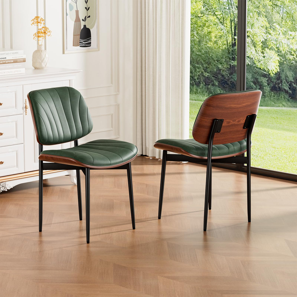 REONEY Dining Chairs Set of 4, Mid-Century Modern Kitchen Chairs, Black