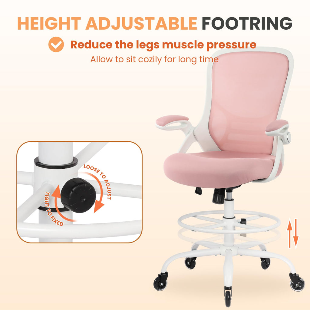HYLONE Drafting Chair Adjustable, Tall Office Chair Lumbar Support Ergonomic Standing Desk Chair Heavy Duty Tall Drafting Stool for Artists with Footrest Home Office Drafting Stool
