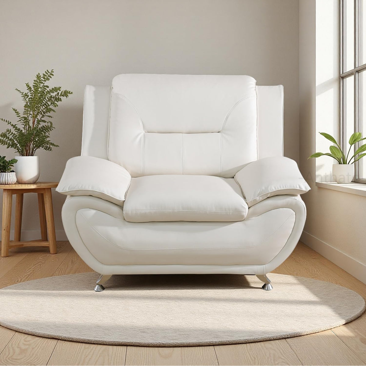 Leather Sectional Sofa Couches, Living Room Sofa and Loveseat Set, Faux Leather Couch and Loveseat Set for Office/Bedroom/Apartment, Cream