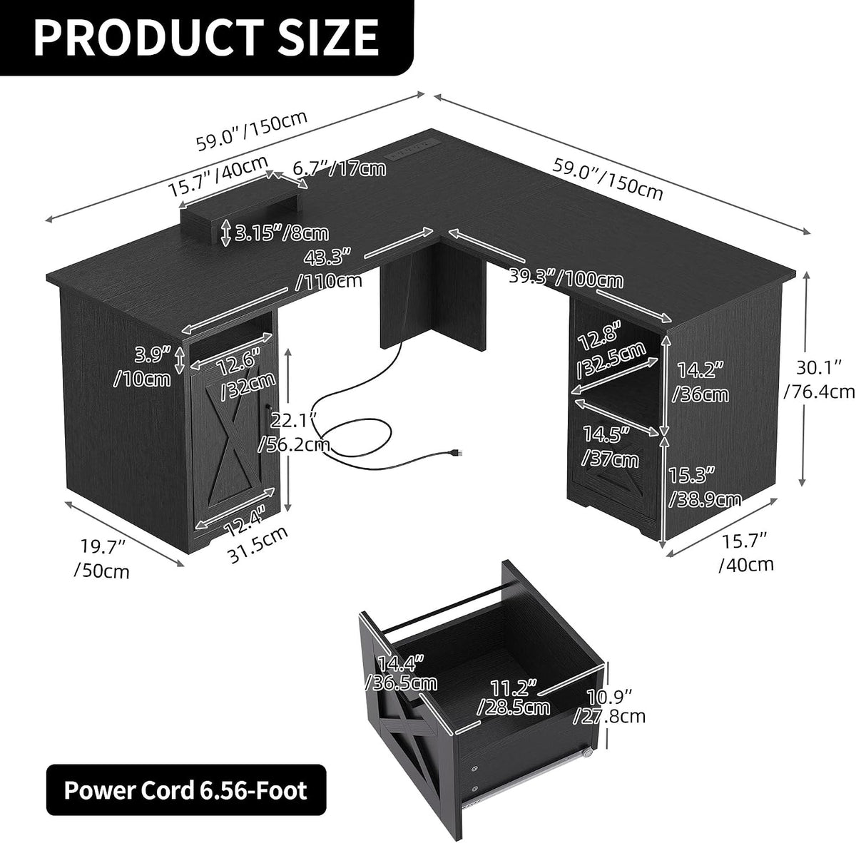 YITAHOME L Shaped Desk with Power Outlets