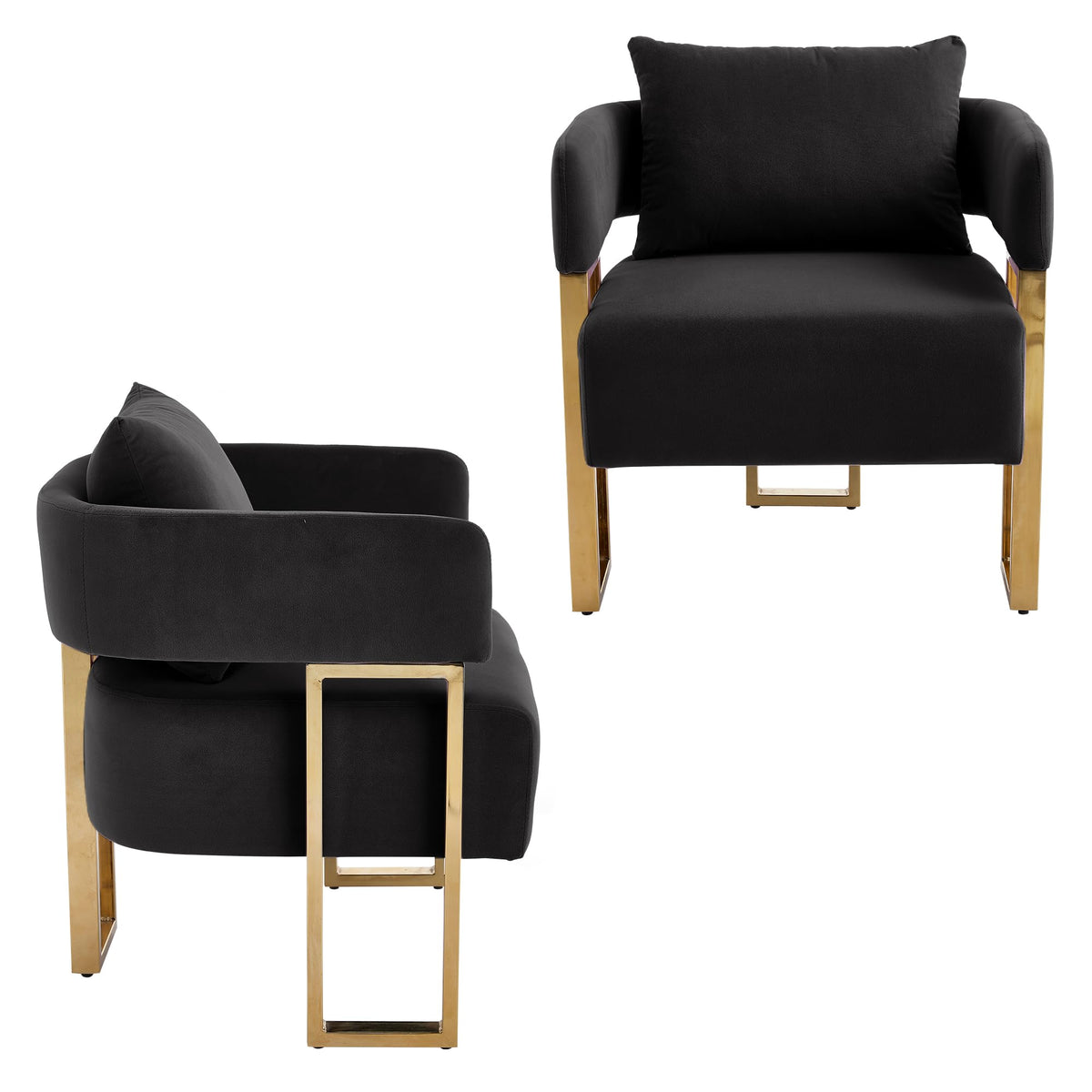 YISHENG Modern Barrel Accent Chairs Set of 2, Living Room Side Chairs with Golden Metal Legs Soft Upholstered Reading Armchairs no Wheels for Vanity/Reception Room//Bedroom/Lounge/Office,Black Teddy