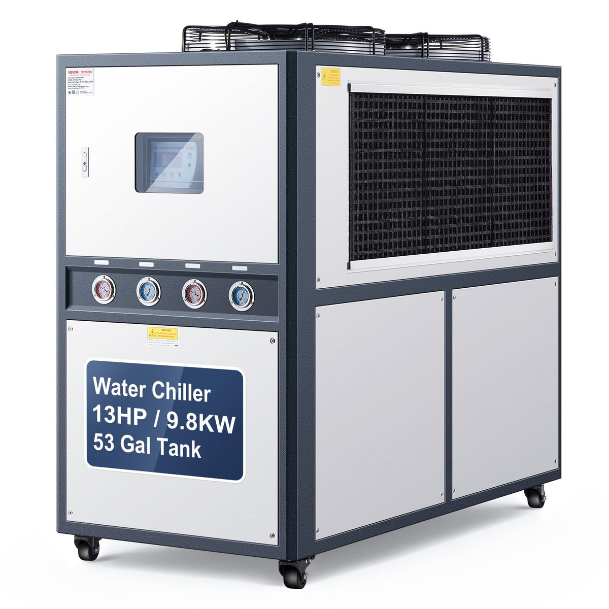 VEVOR Air Cooled Water Chiller, 5 Ton Portable, 5HP/3.75KW Compressor Motor, 53L Capacity Stainless Steel Water Tank, Finned Condenser with Micro-Computer Control, Industrial Chiller for Cooling Water