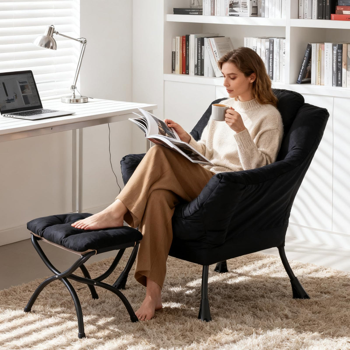 Modern Lazy Chair with Ottoman Lounge Accent Reading Chair for Living Room