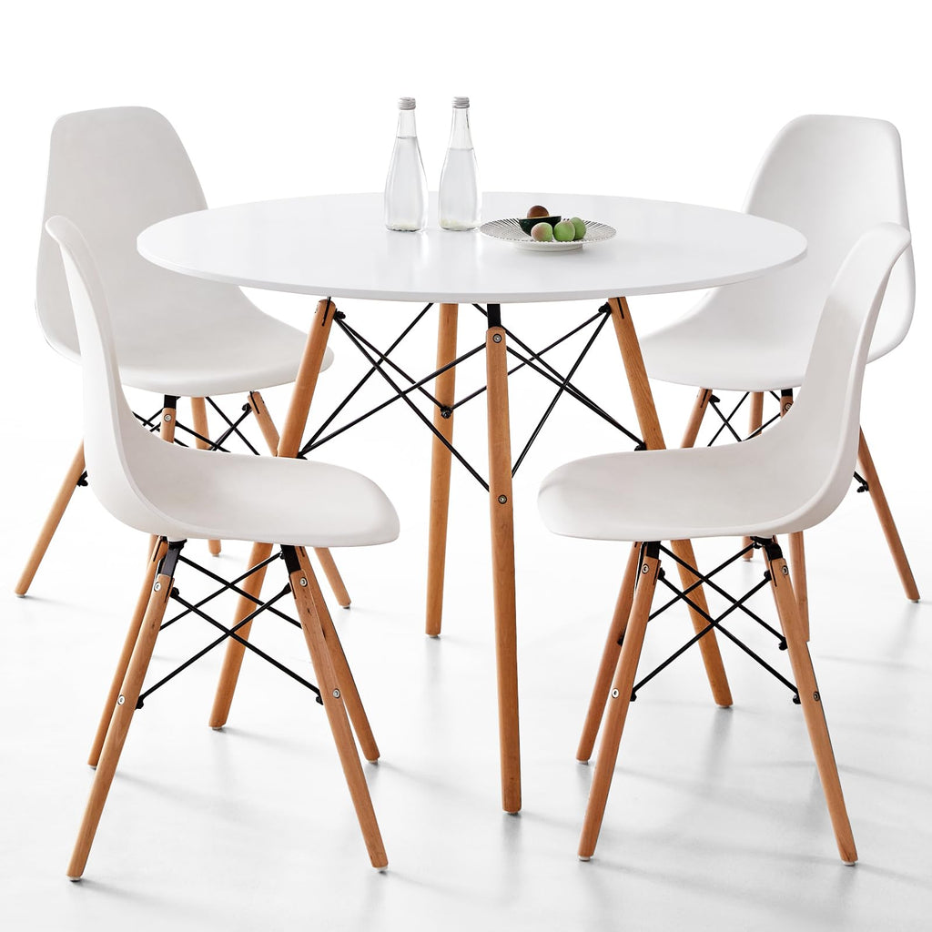 5-Piece Round Dining Set, 35.5" Black Table & Light Gray Chair