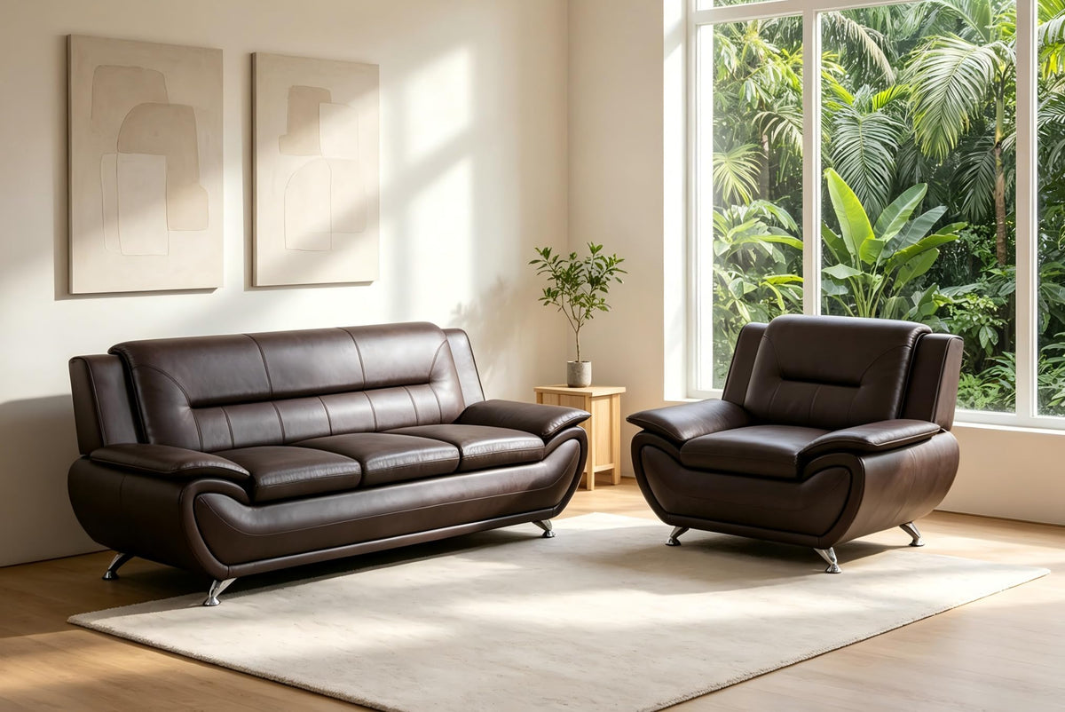 Creamy White Living Room Furniture Set, 2-Piece Modern Faux Leather Couches for Home, Living Room Sofa Sets, 3-Seater Sofa and Loveseat with Metal Feet, Couch Set for Bedroom, Hotel, Office