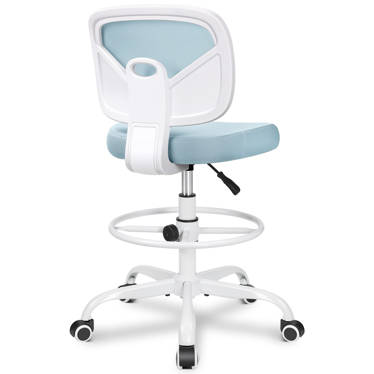 Primy Tall Drafting Desk Chair - Armless, Adjustable Height, Mesh Back, Rolling, Standing Desk Chair for Art Room, Office or Home (Black)