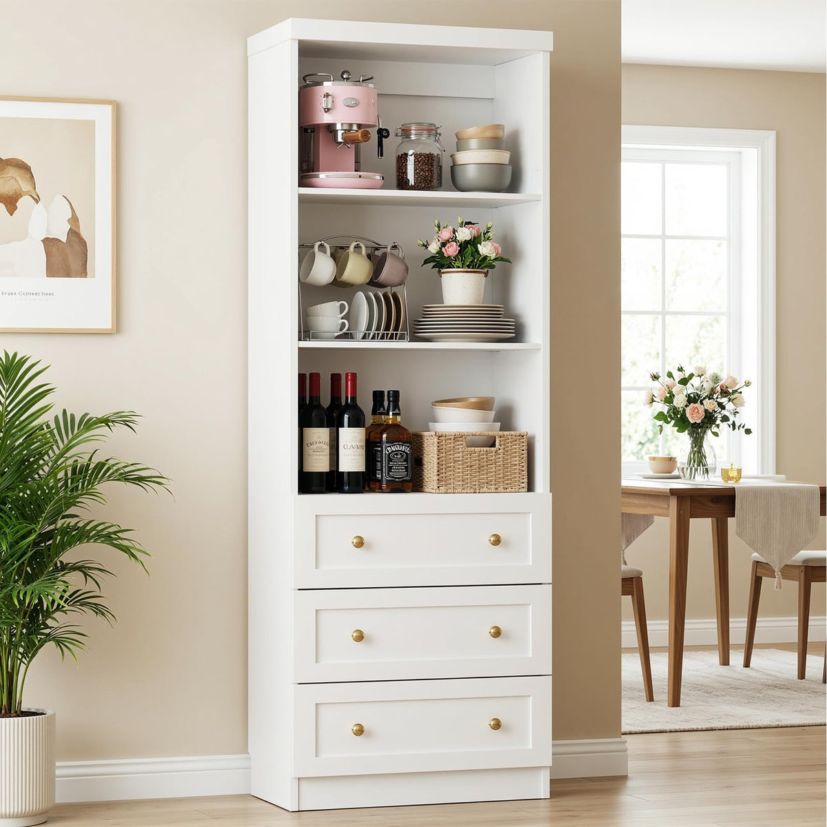 Cyclysio 80" Bookshelf with 3 Drawers and Baseboard Cutout, Set of 2