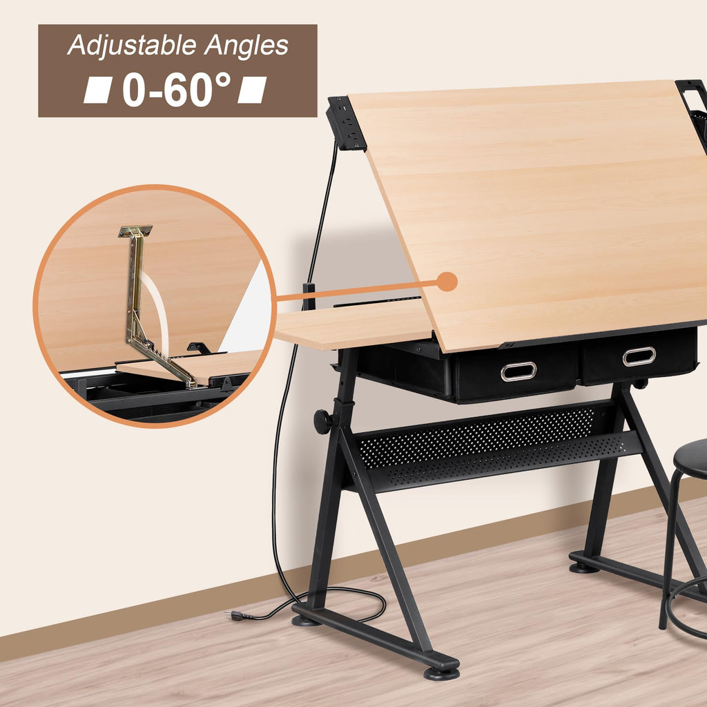 ZENY Adjustable Drafting Table with Stool Tilting Drawing Desk Artist Table