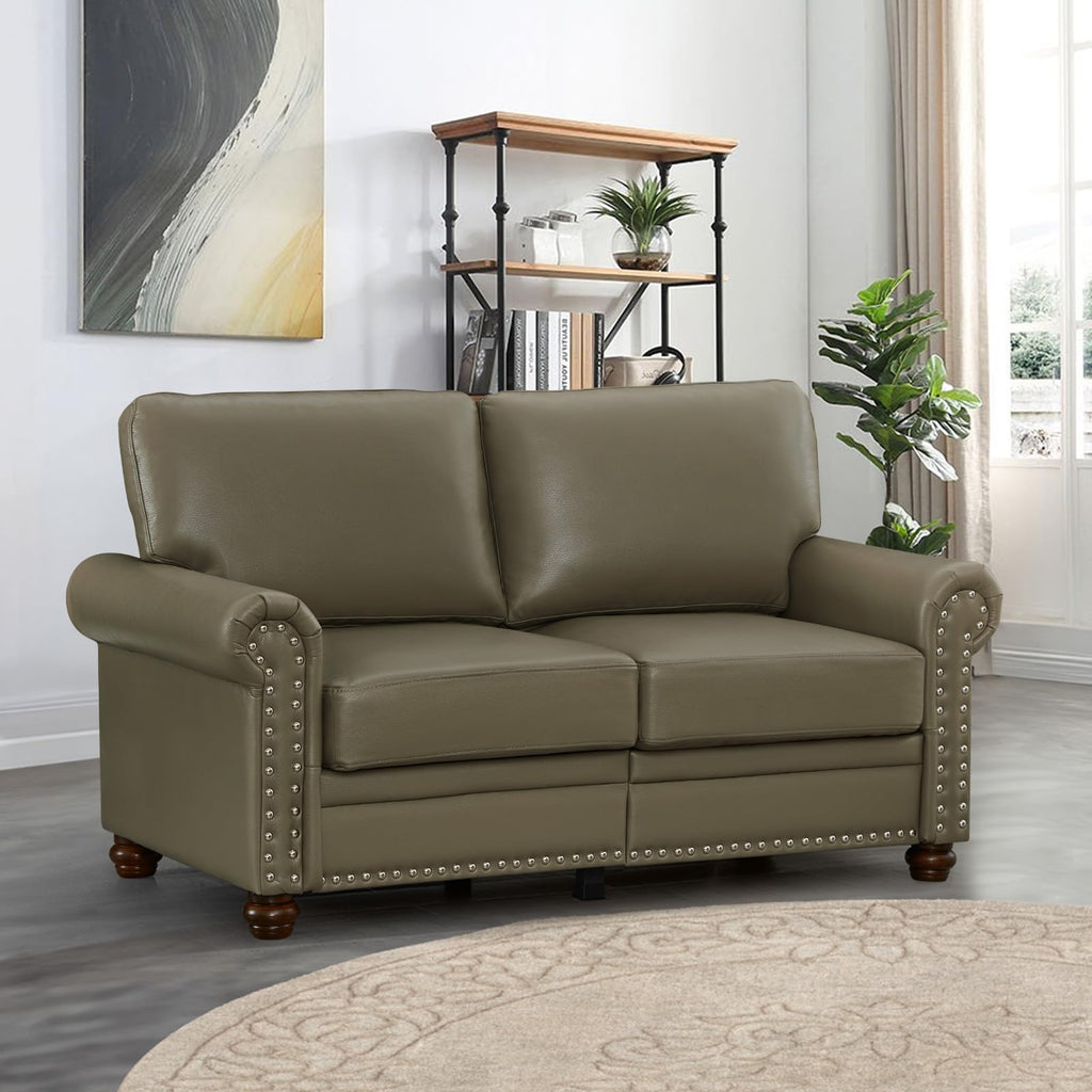 2 Piece Faux Leather Sofa Set,Modern Couch and Loveseat Sets with Storage,Mid Century Couch with Rivet Rolled Arm,Comfy Deep Seat Sofa,Furniture for Living Room,Office(Loveseat+3 Seater,Navy)