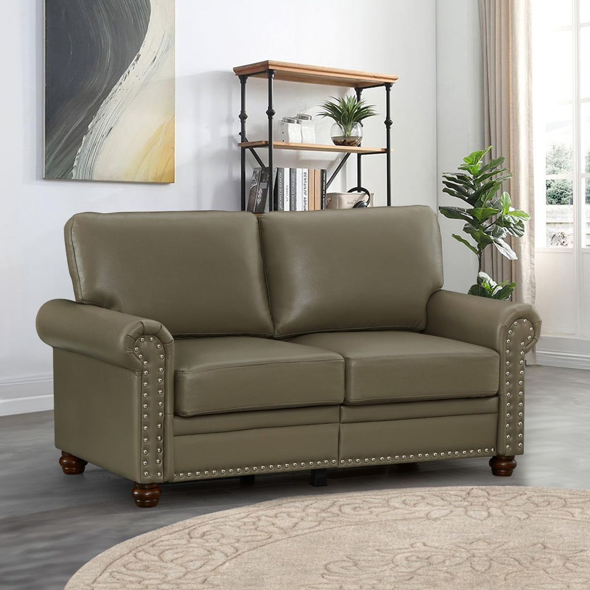 2 Piece Faux Leather Sofa Set,Modern Couch and Loveseat Sets with Storage,Mid Century Couch with Rivet Rolled Arm,Comfy Deep Seat Sofa,Furniture for Living Room,Office(Loveseat+3 Seater,Navy)