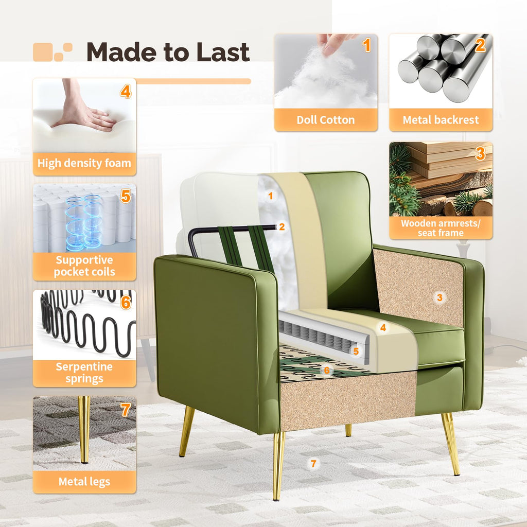 VINGLI Faux Leather Accent Chairs Set of 2 with Gold Legs for Living Room