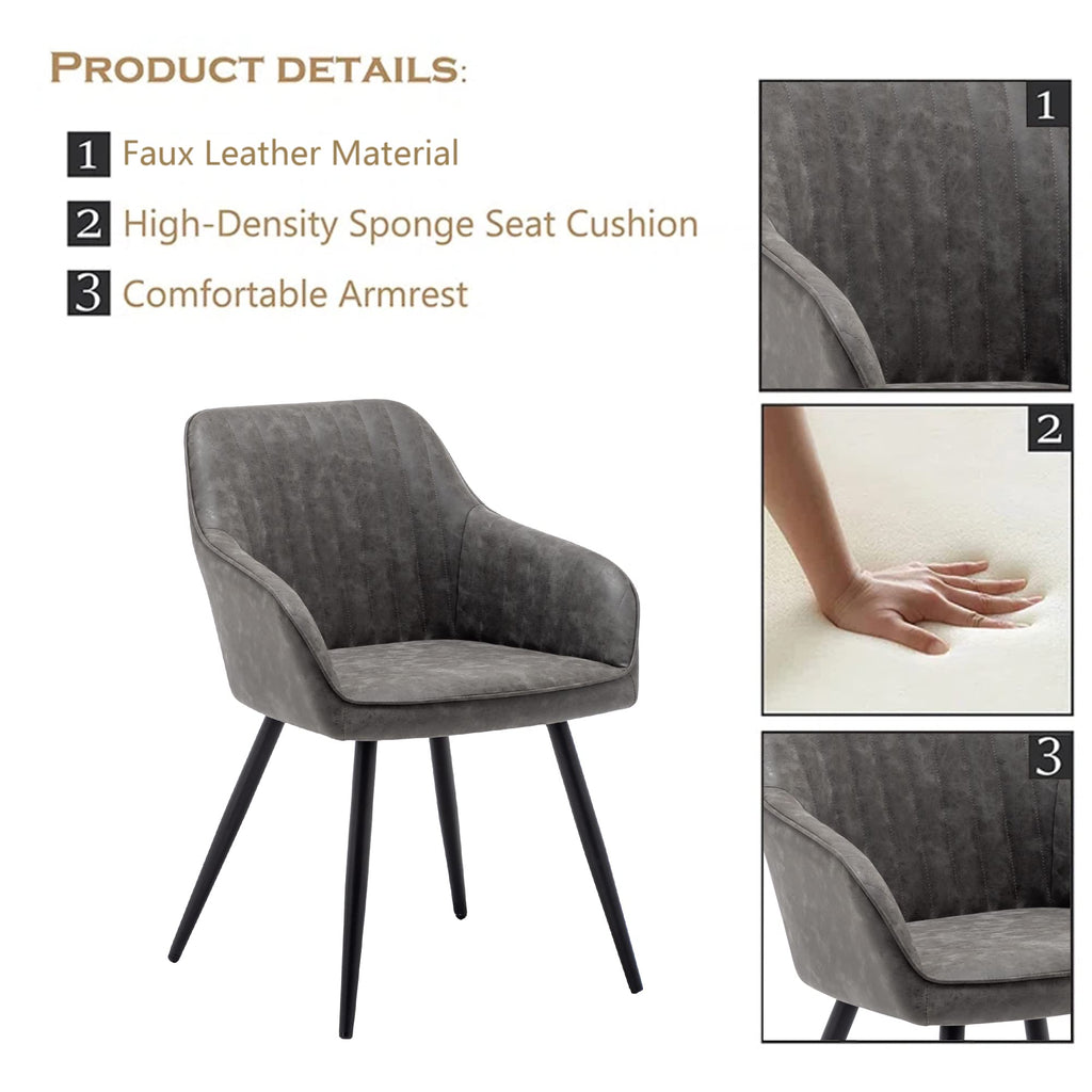 annjoe Faux Leather Accent Arm Chairs for Living Room Leisures/ Upholstered Chair with Metal Legs Set of 2 for Home Kitchen Office Bistro Cafe, Brown