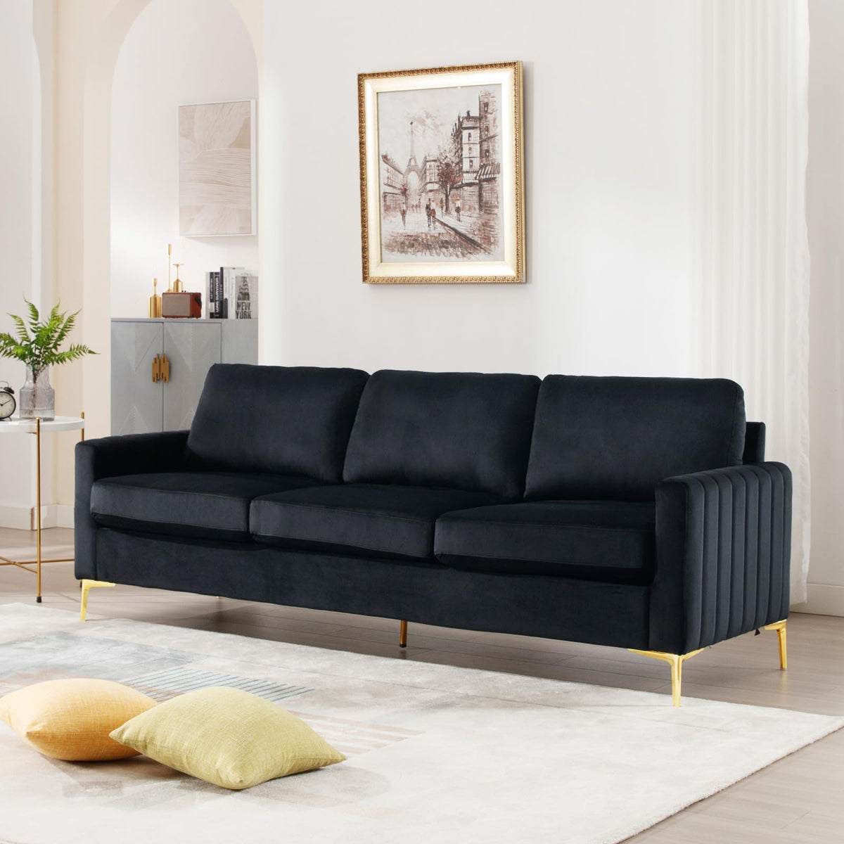 2 Piece Sofa and Loveseat Set, Comfy Tufted Velvet Couch and Loveseat Sets Furniture with Gold Leg, Mid Century Modern Couch Soft Upholstered Sofa Set of 2 for Living Room Bedroom Office (Navy Blue)