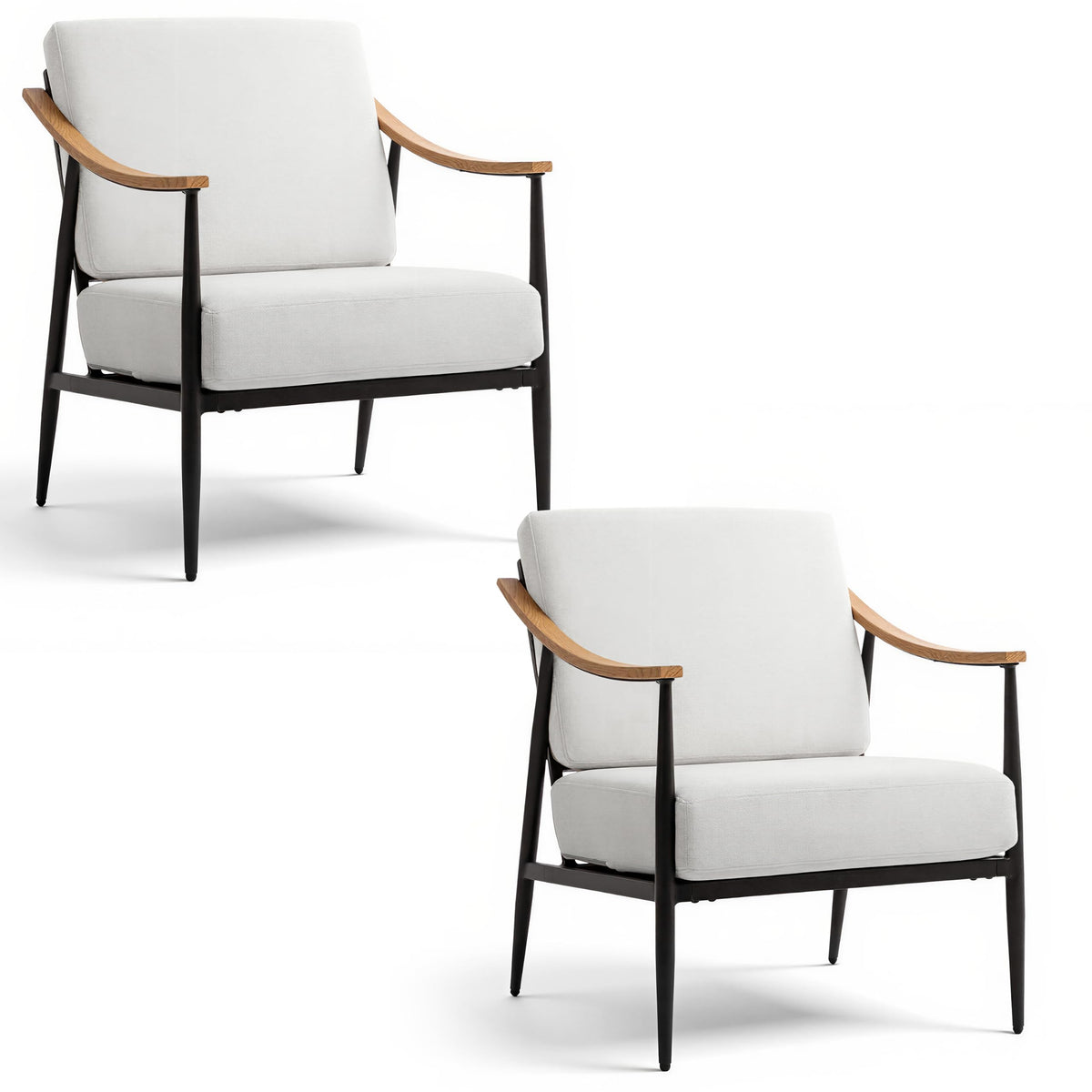 RNKSFX Modern Accent Chairs Set of 2 for Living Room Bedroom Mid Century Arm Chairs Upholstered Office Accent Chairs Comfy Waiting Room Chairs with Metal Frame, Beige