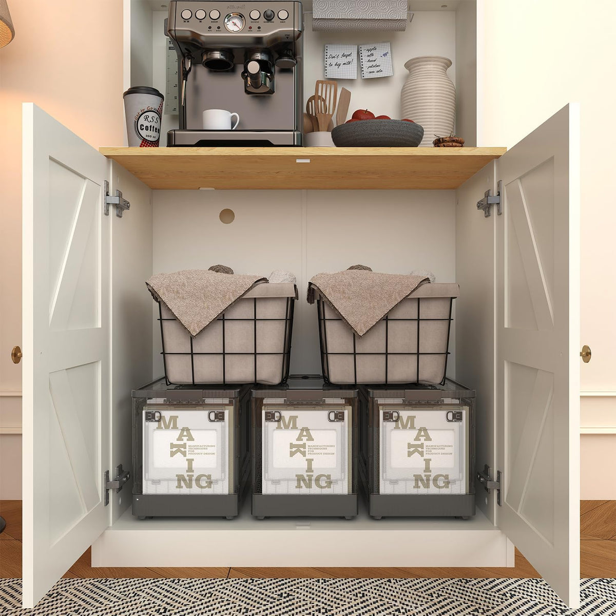 Vyre 71" Black Modular Farmhouse Bookcase Set of 3, Expandable Storage Cabinets with Glass Doors or Drawers for Home Office and Study Room
