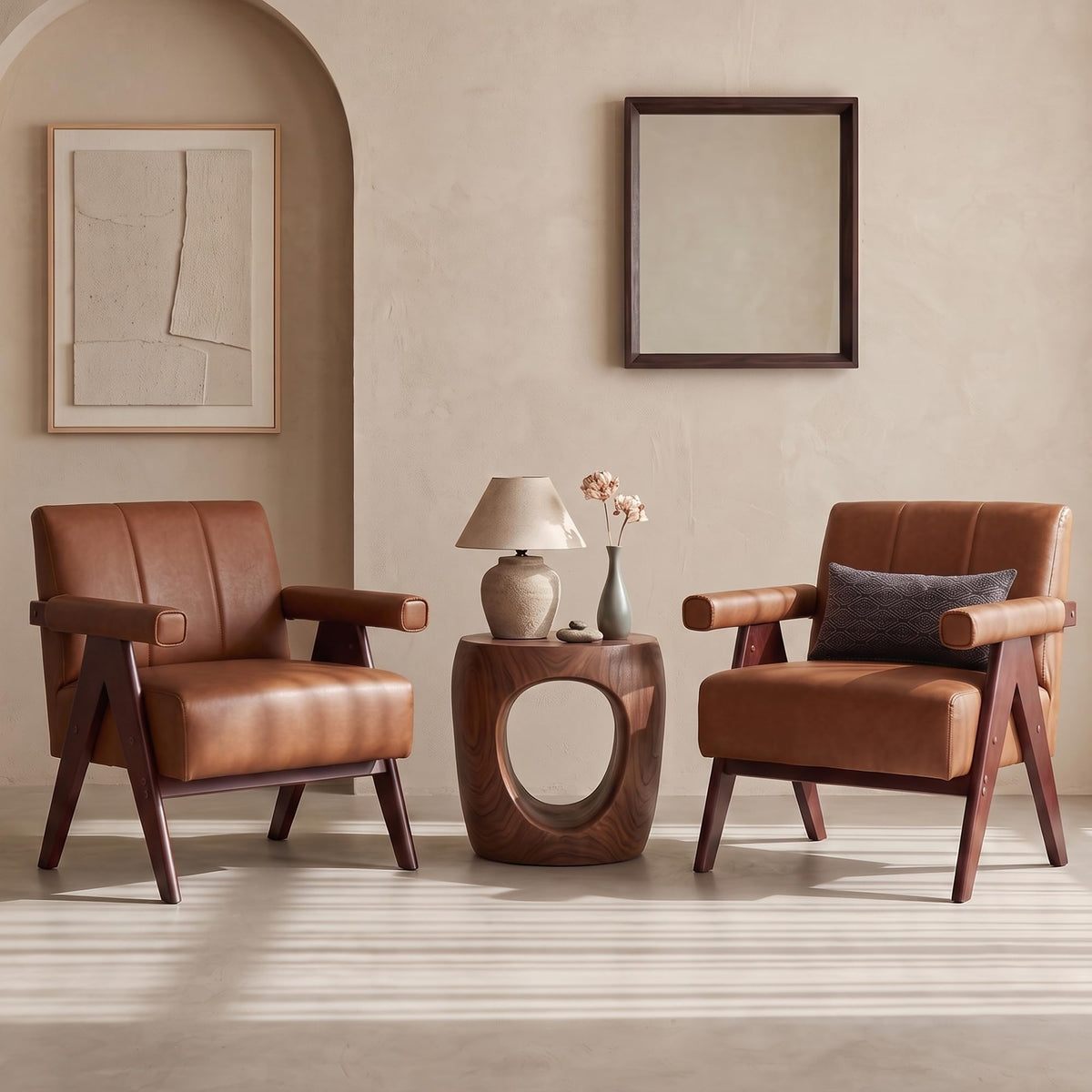 JIASTING Mid Century Modern Accent Chair Set of 2, Black Leather Armchair