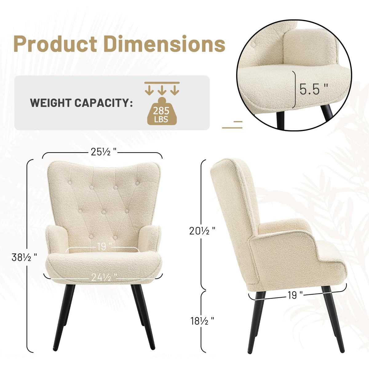 Furniliving PU Leather Accent Chair for Living Room, Upholstered Reading Chair with High Backrest, Tufted-Button Wingback Armchair for Bedroom, Dressing Room, Home Office, Brown, Set of 2