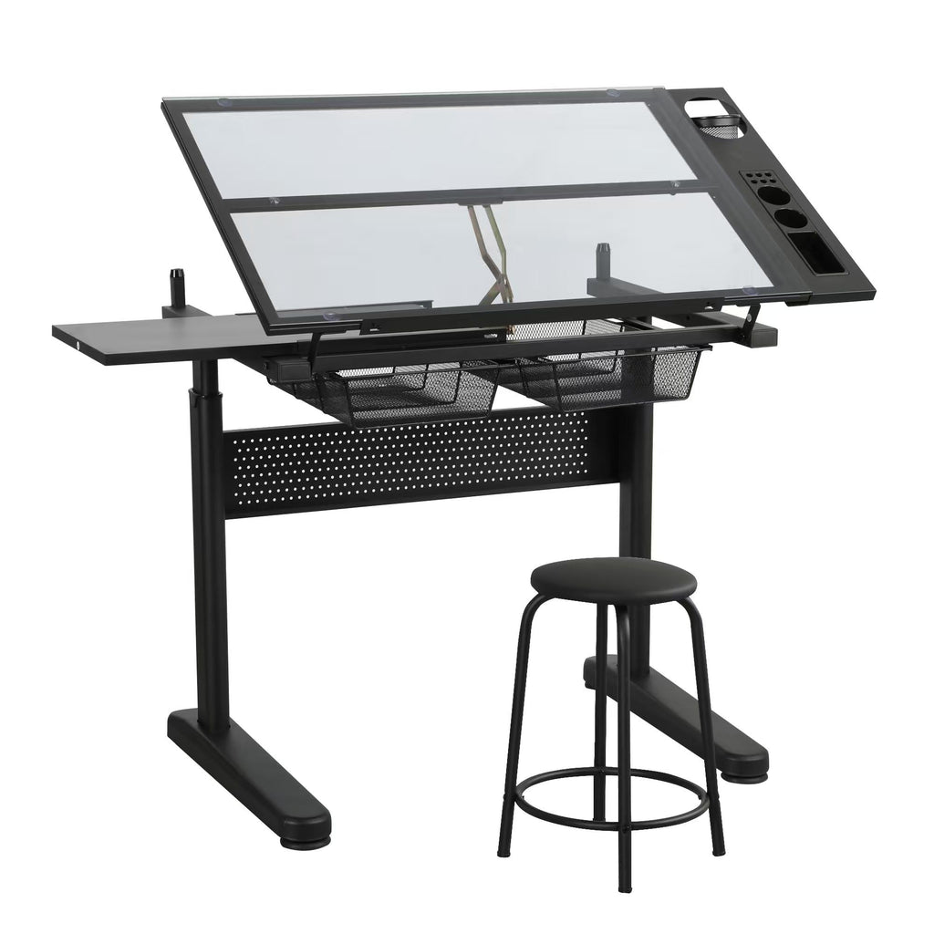 Drafting Table Desk Art Table â Glass Drawing Painting Table Craft Station Studio Adjustable Art Desk for Adults tilt able for Home Office (Black, 27.16''- 35.82'' H)
