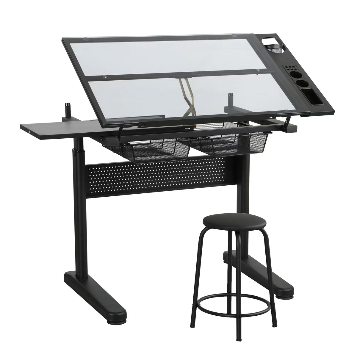 Drafting Table Desk Art Table â Glass Drawing Painting Table Craft Station Studio Adjustable Art Desk for Adults tilt able for Home Office (Black, 27.16''- 35.82'' H)