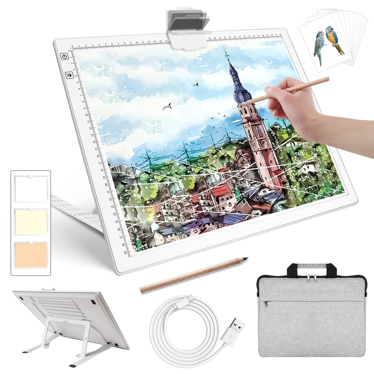 Zocelight A1(35.4''x 23.6'') Large Rechargeable Light Pad for Diamond Painting,6 Levels & Stepless Dimming Light Box for Tracing,3-Color Modes Light Board,Built-in 6000mAh Battery Light Table for Art