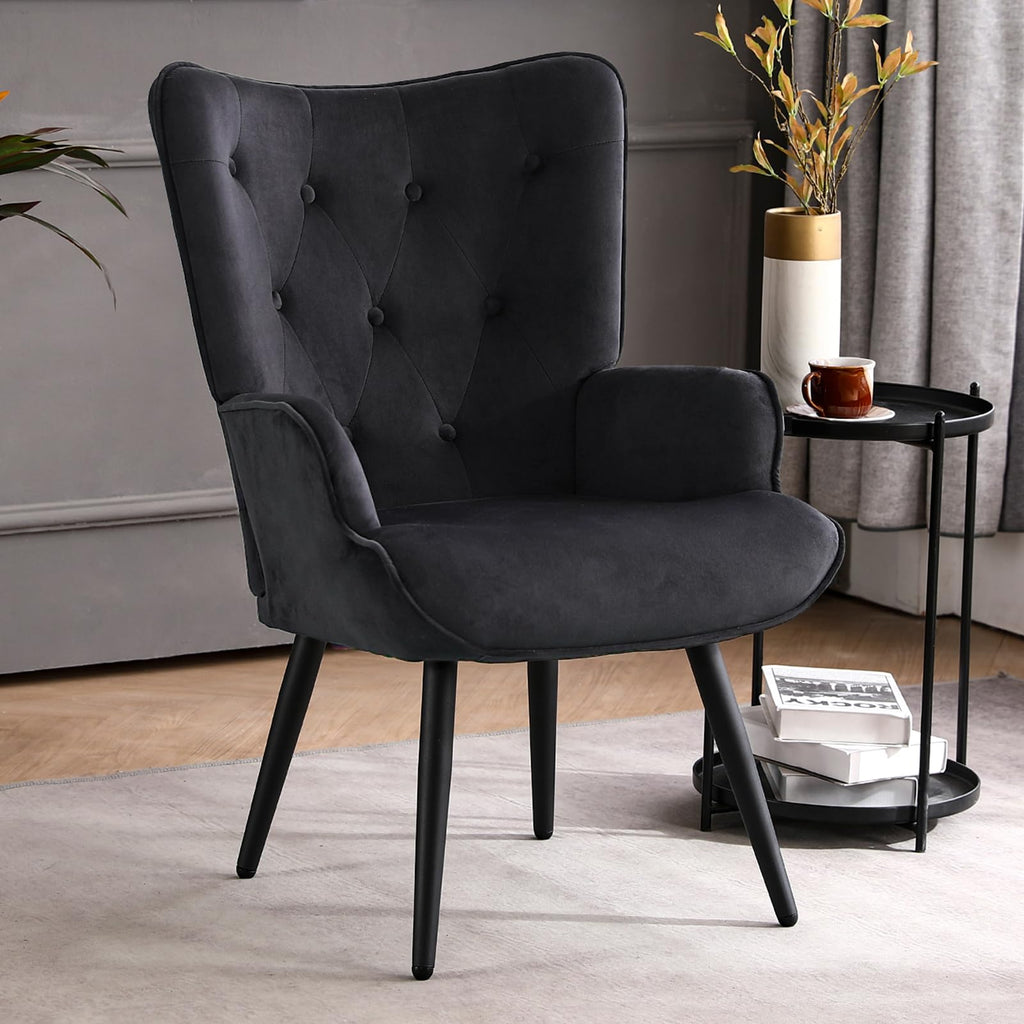 Furniliving PU Leather Accent Chair for Living Room, Upholstered Reading Chair with High Backrest, Tufted-Button Wingback Armchair for Bedroom, Dressing Room, Home Office, Brown, Set of 2