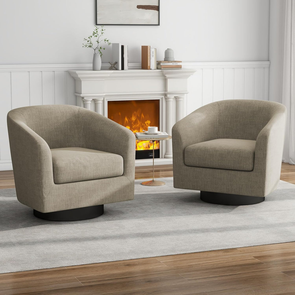 Faux Leather Swivel Accent Chairs Set of 2, Barrel Armchair, Brown