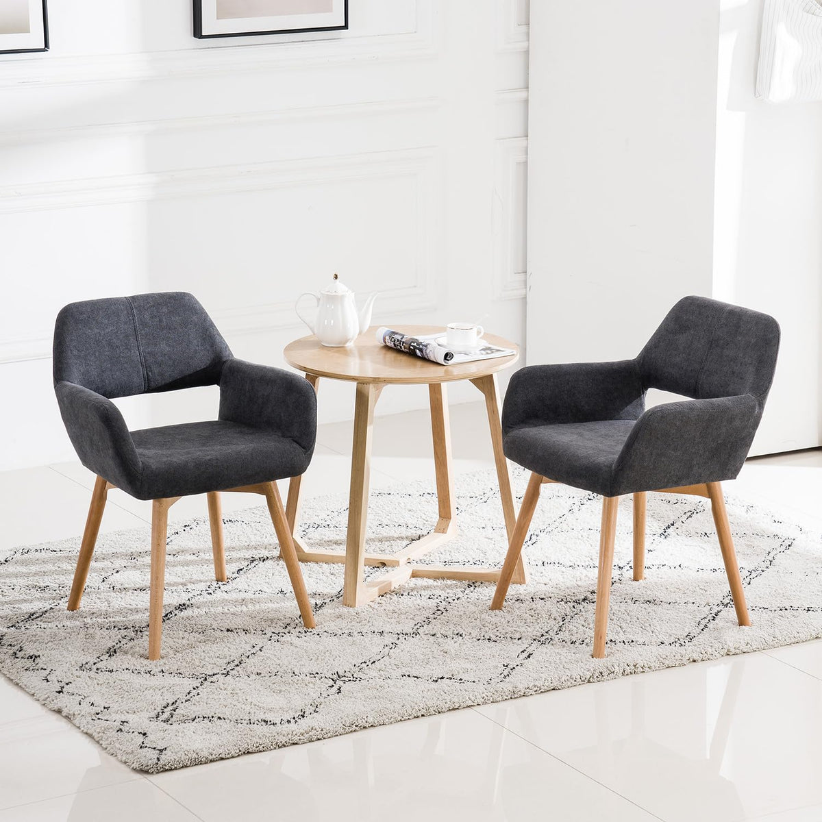 Mid Century Modern Dining Chairs Set of 2 & 4 & 6 Comfy Accent Chair Upholstered Kitchen Dining Living Room Chairs for Bedrooms Waiting Room Home Arm Desk Chair No Wheels (Beige, 2)