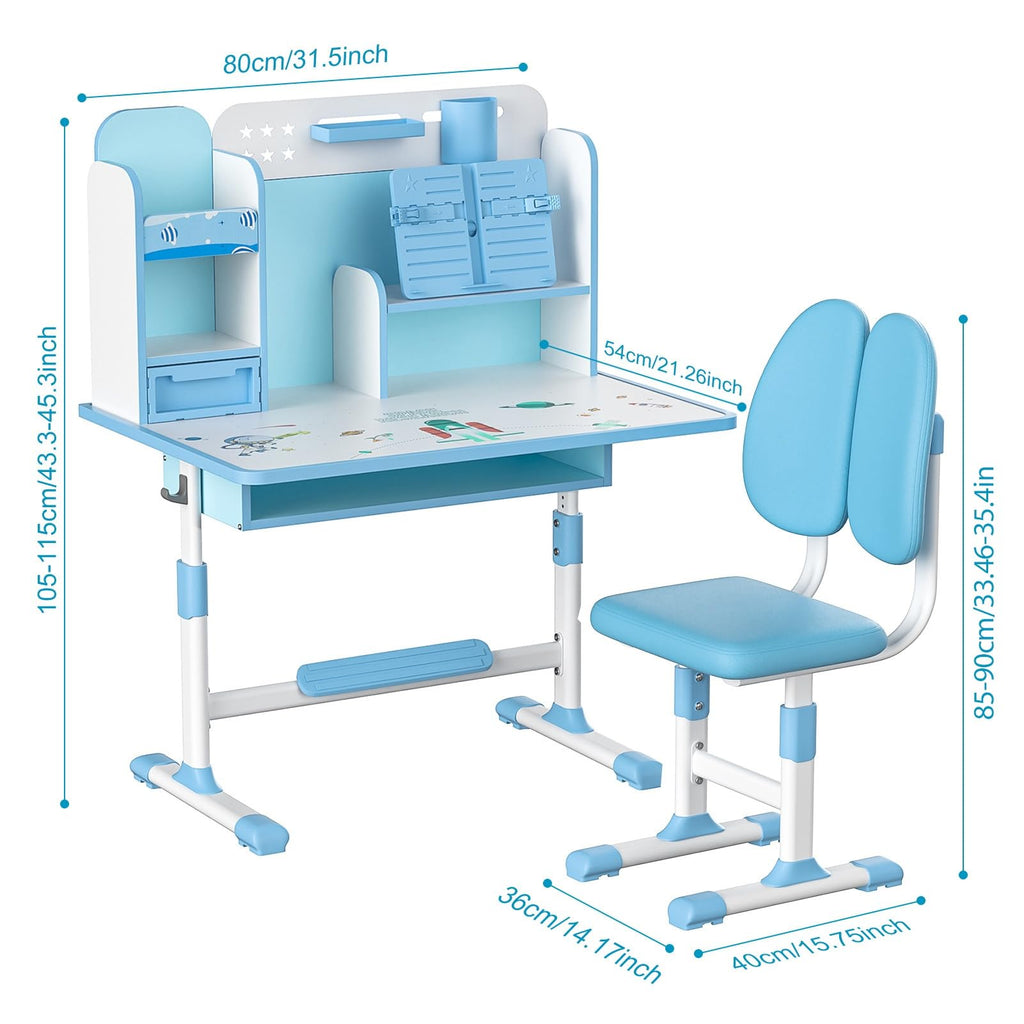 Kids Study Desk and Chair Set for 3-18 Years, Adjustable Height