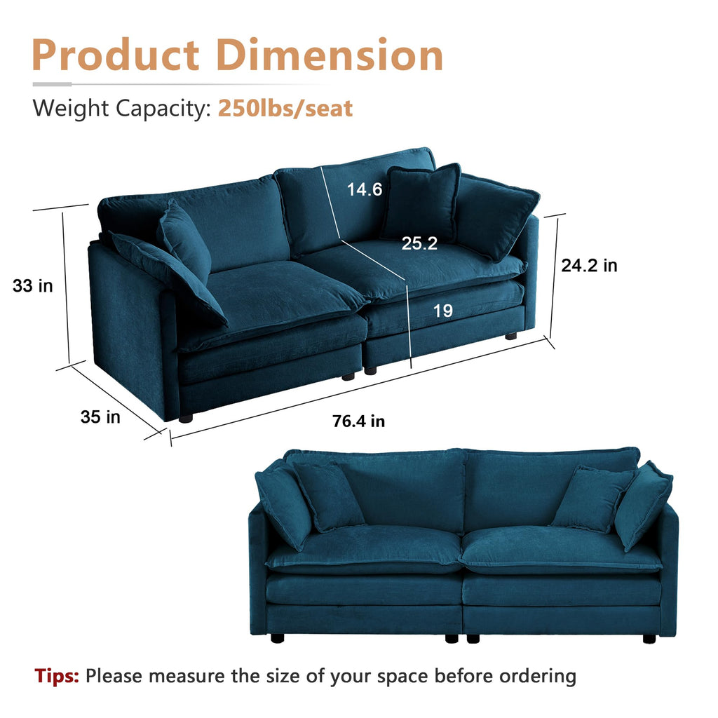 mikibama Luxury 2 Piece Loveseat Couch & Sofa Armchair Set, Modern Upholstered Chenille Cloud Couches Set Furniture with 5 Pillow for Living Room Bedroom Office Apartment, Evergreen