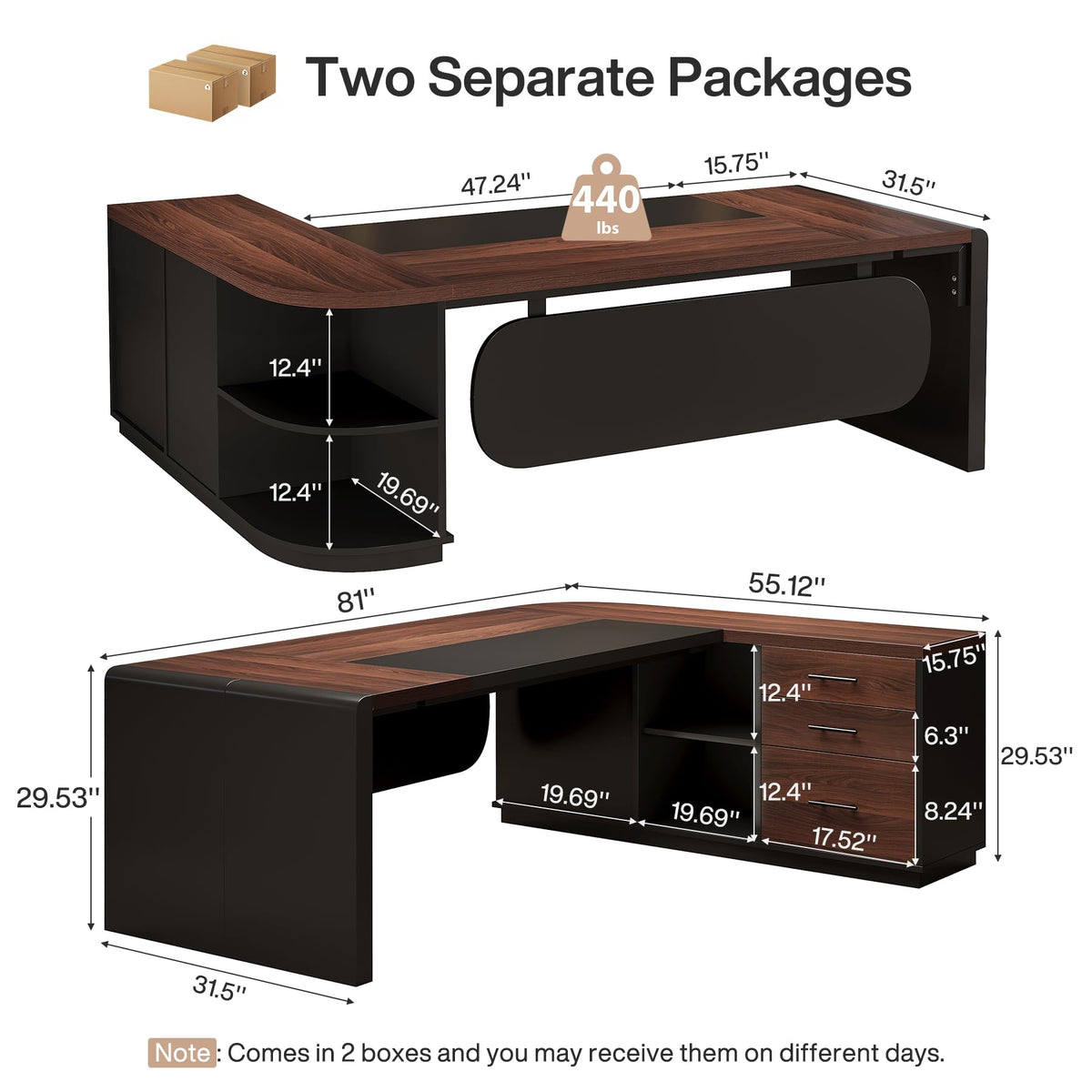 Tribesigns 81-Inch L-Shaped Office Desk, Large Commercial Office Desk with Drawers and File Cabinet, Modern Professional Business Furniture Workstations with Storage Shelves, Brown & Black