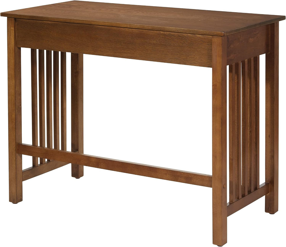 OSP Home Furnishings Sierra Writing Desk with Pull-Out Drawer and Mission Style Side Panels, Ash Brown