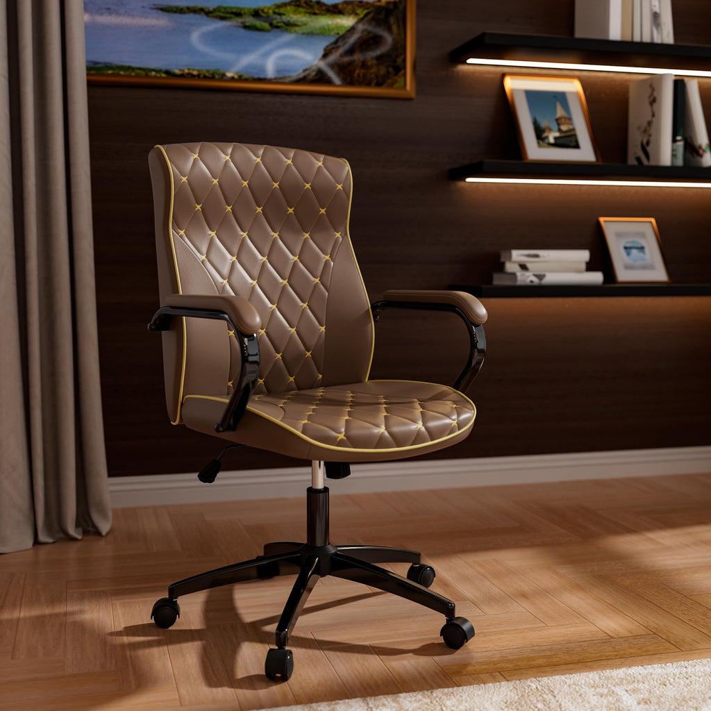 HomeZeer White and Gold Office Chair, Luxury Leather Executive Desk Chair