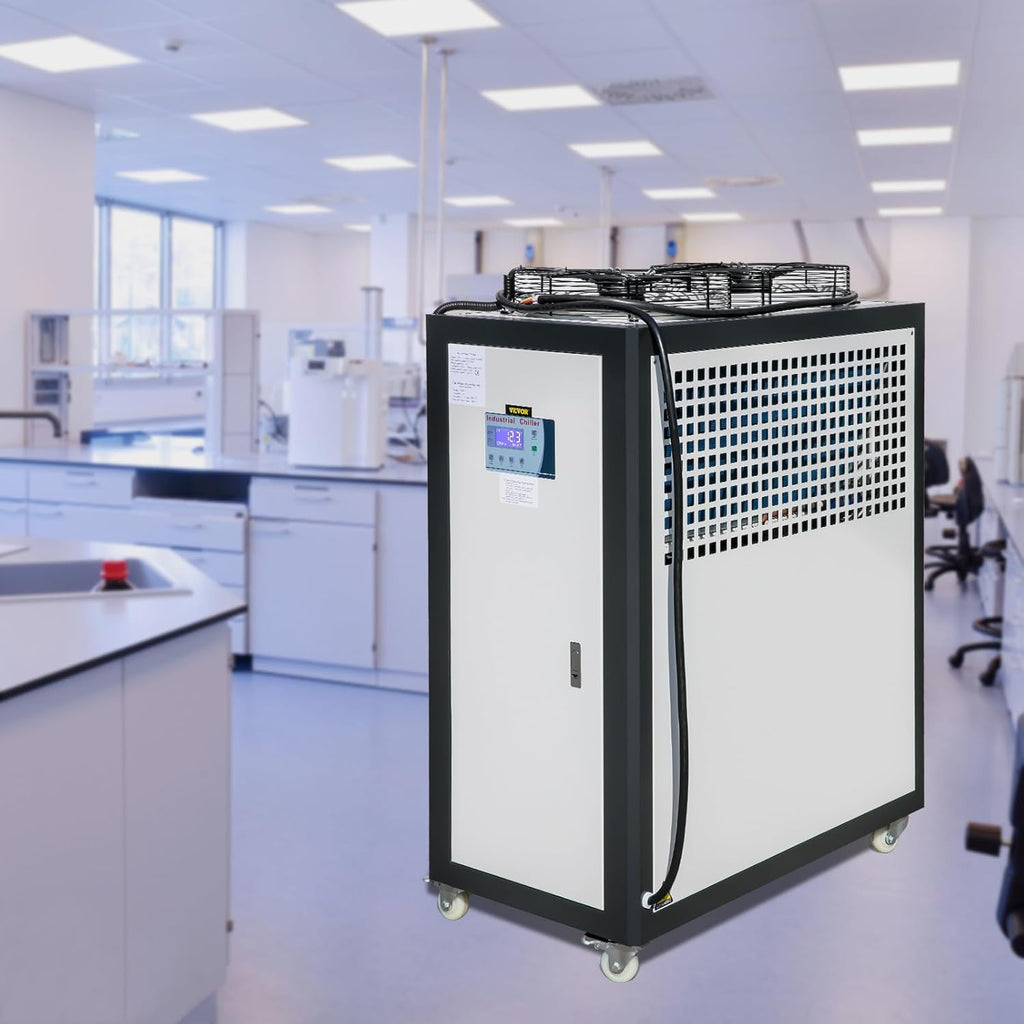 VEVOR Air Cooled Water Chiller, 5 Ton Portable, 5HP/3.75KW Compressor Motor, 53L Capacity Stainless Steel Water Tank, Finned Condenser with Micro-Computer Control, Industrial Chiller for Cooling Water