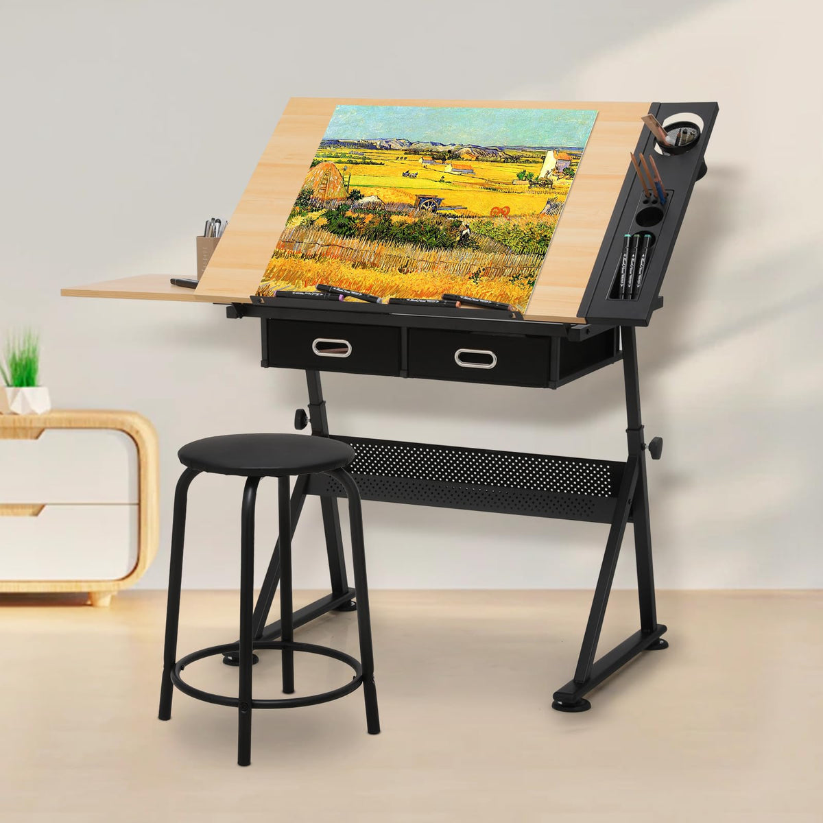 Drafting Table, Clear Glass, Angle Adjustable Top