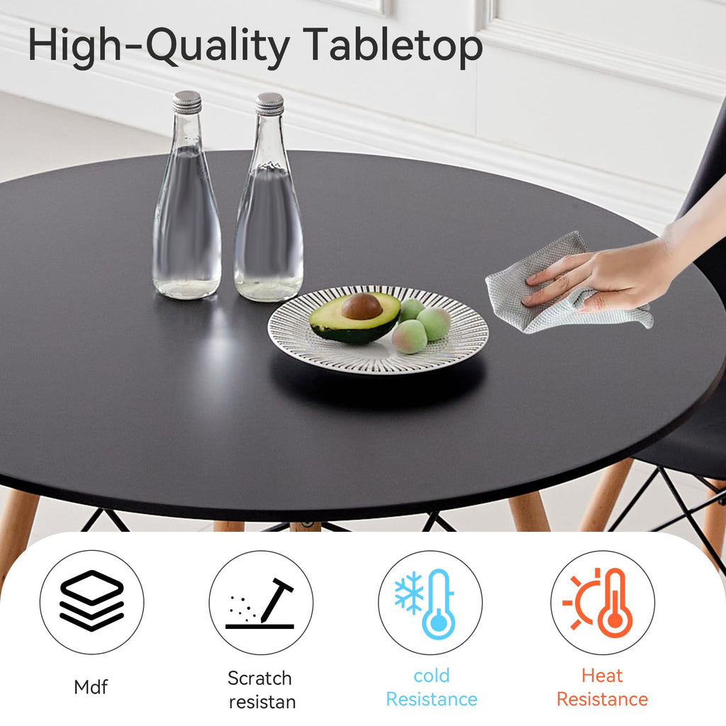 5-Piece Round Dining Set, 35.5" Black Table & Light Gray Chair