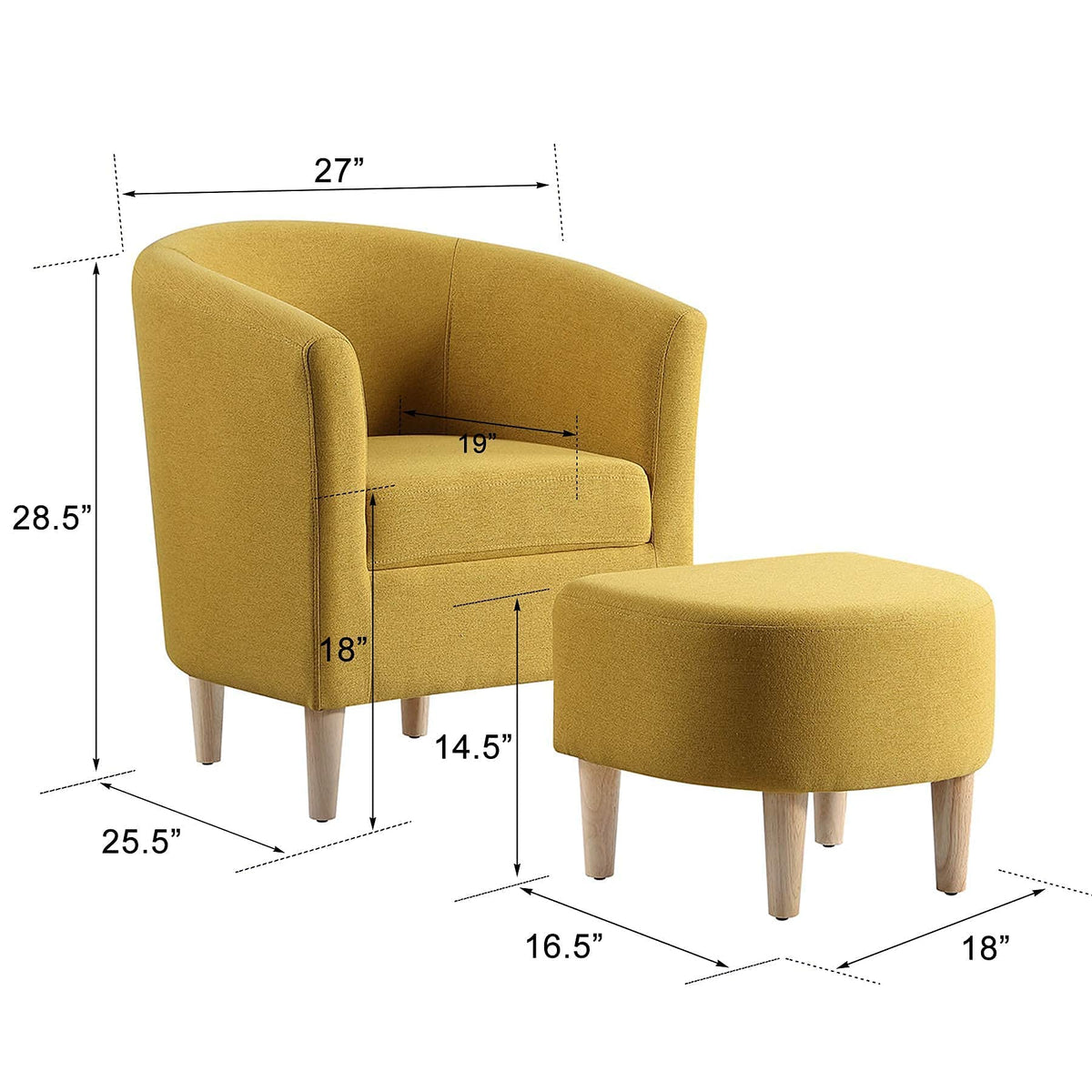 DAZONE Accent Chair with Ottoman, Modern Comfy Armchair Upholstered Barrel Club Chair and Footrest Set, Fabric Tub Arm Chairs for Living Room Bedroom Small Spaces Apartment Office, Set of 2, Gray