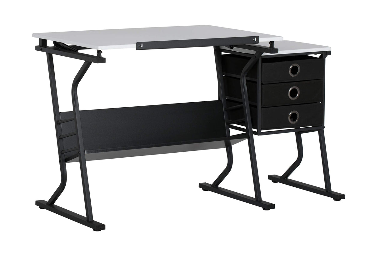 2 Piece Eclipse Ultra Center/Drawing Table with Stool, Angle Adjustable Top, Storage Shelves, and Drawers