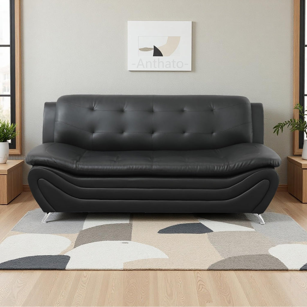 Leather Sectional Sofa Couches, Living Room Sofa and Loveseat Set, Faux Leather Couch and Loveseat Set for Office/Bedroom/Apartment, Cream