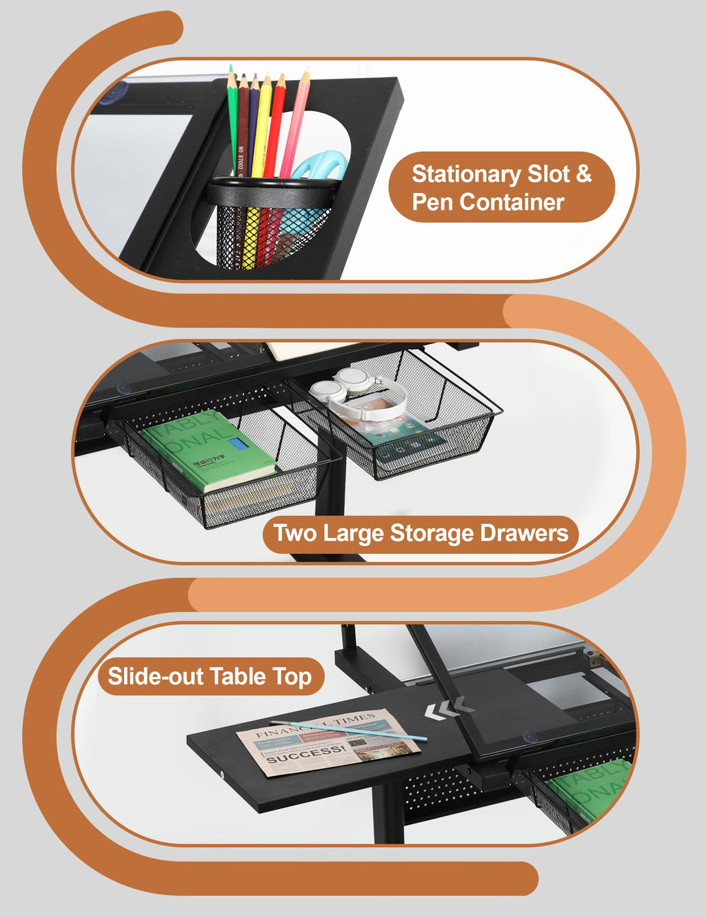 Drafting Table Desk Art Table â Glass Drawing Painting Table Craft Station Studio Adjustable Art Desk for Adults tilt able for Home Office (Black, 27.16''- 35.82'' H)
