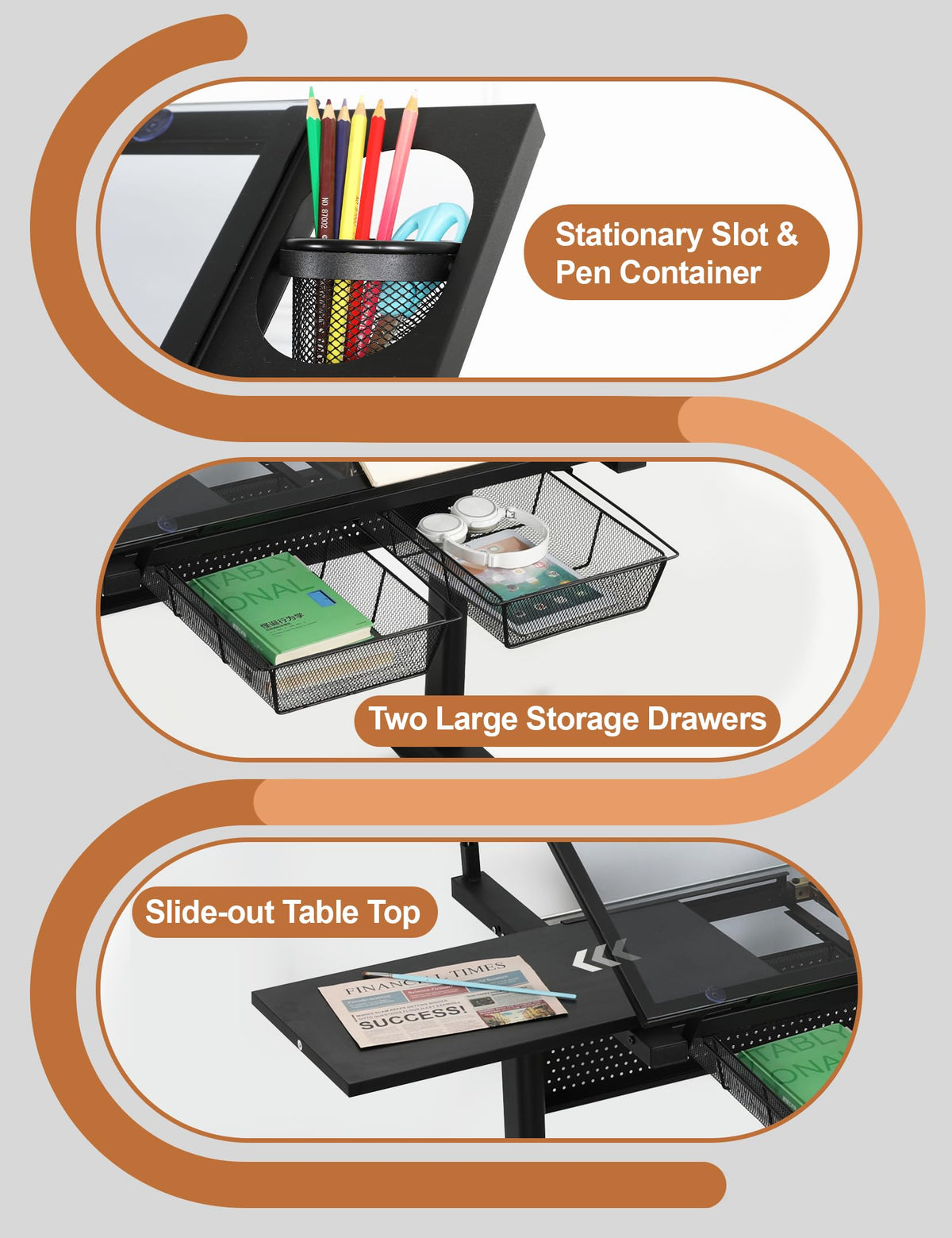 Drafting Table Desk Art Table â Glass Drawing Painting Table Craft Station Studio Adjustable Art Desk for Adults tilt able for Home Office (Black, 27.16''- 35.82'' H)