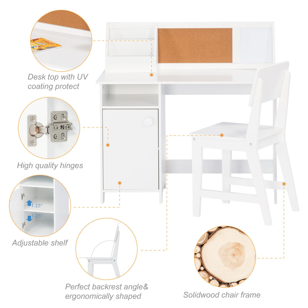 UTEX Wooden Kids Desk and Chair Set with Hutch and Storage for Ages 5-12