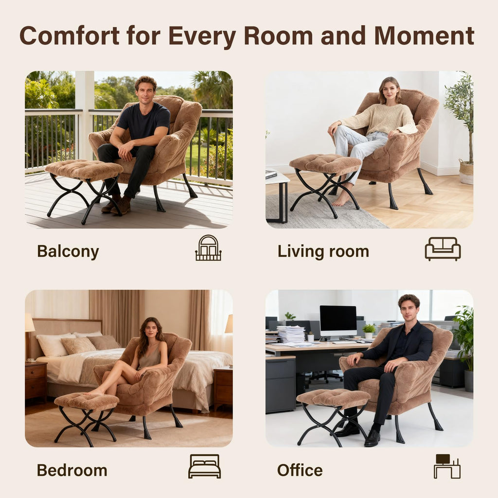Modern Lazy Chair with Ottoman Lounge Accent Reading Chair for Living Room