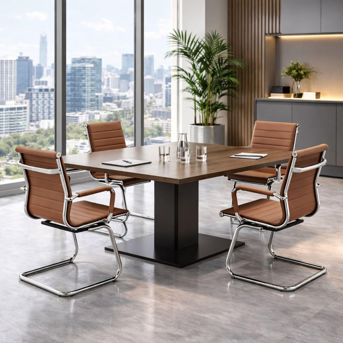Reception Chairs Leather Conference Guest Chair Heavy Duty Back Support Office Chair, Set of 2 (Navy)